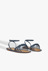 Livia Blue Leather Flat Sandal