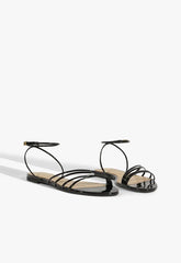 Inez Black Leather Flat Sandal
