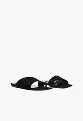 Jodie Black Leather Flat Sandal