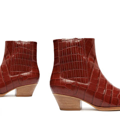 Briani Crocodile Embossed Leather Bootie