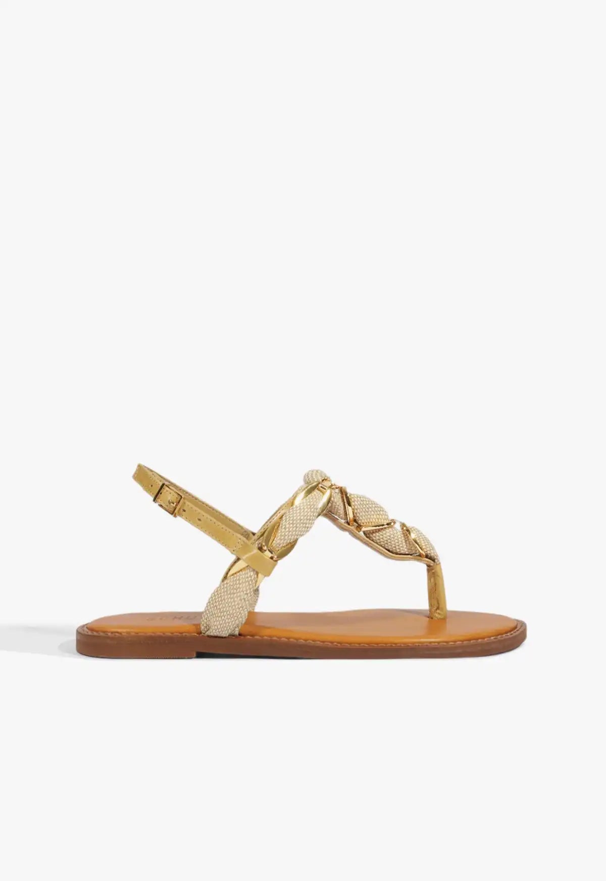 Camellia Linen Thong Flat Sandal