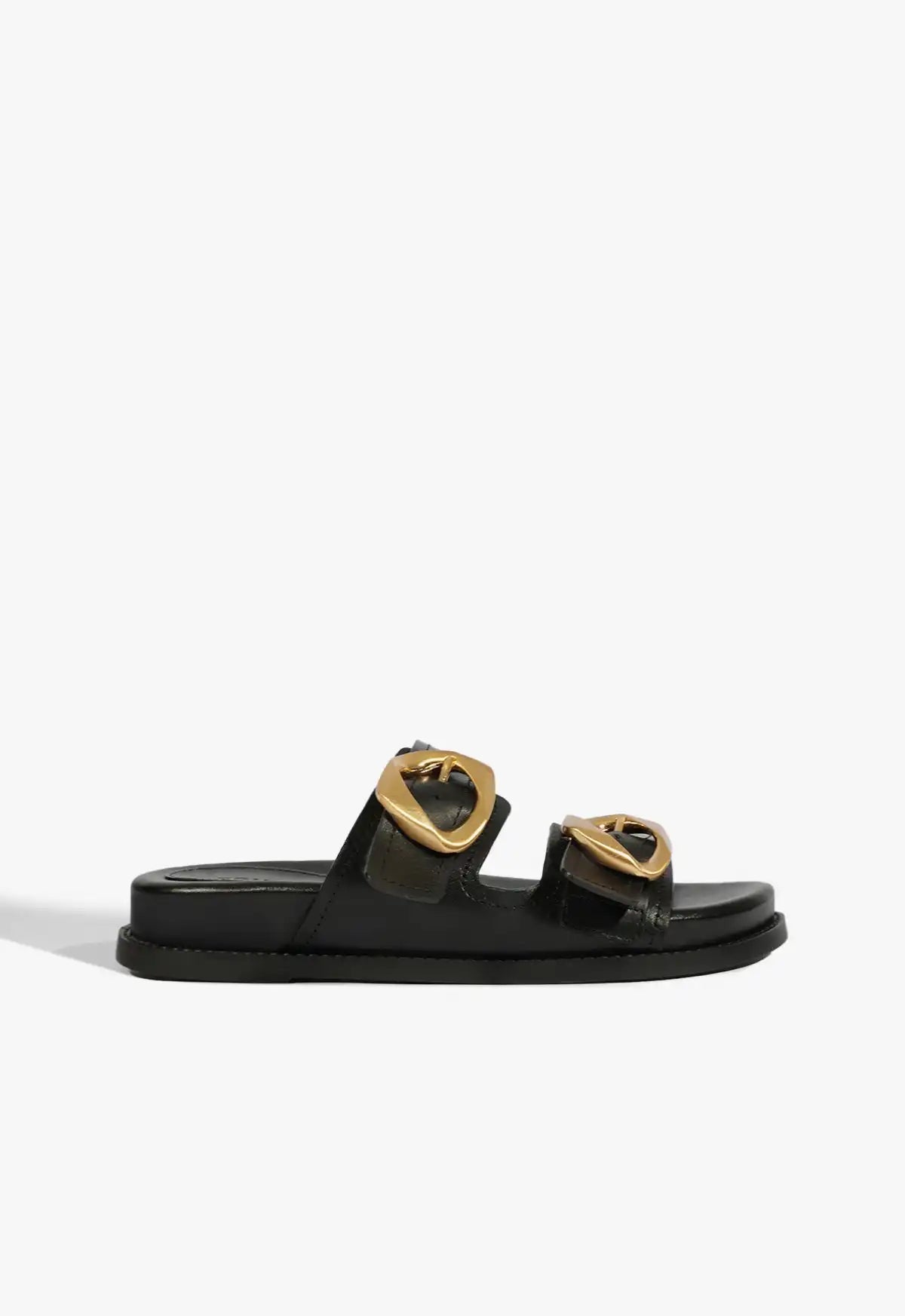 Olga Black Leather Sporty Sandal