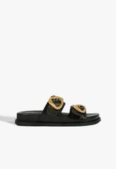 Olga Black Leather Sporty Sandal