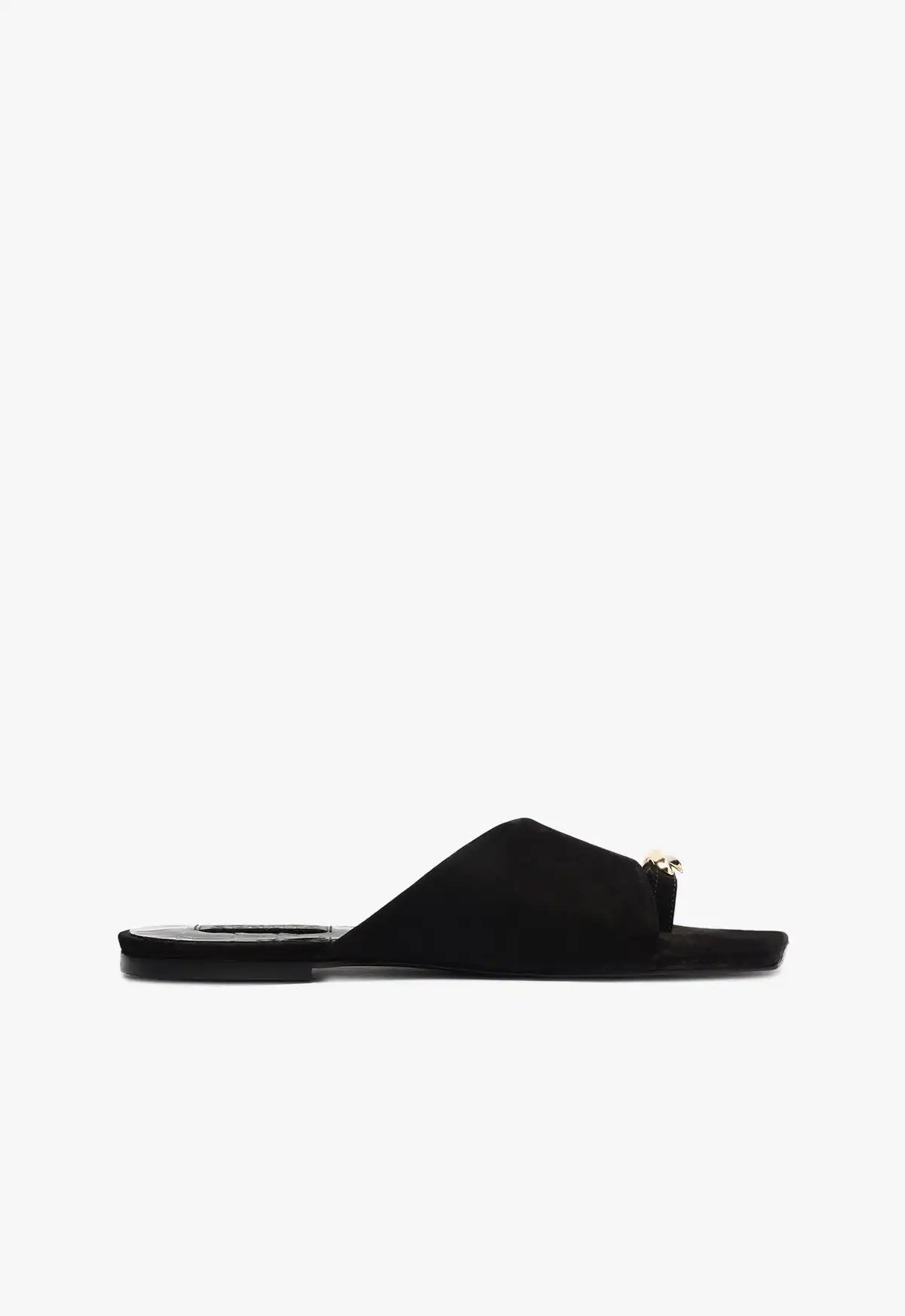 Jodie Black Leather Flat Sandal